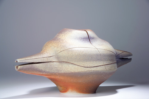 Appraisal: KAREN KARNES Stoneware vessel with two open beaks for handles