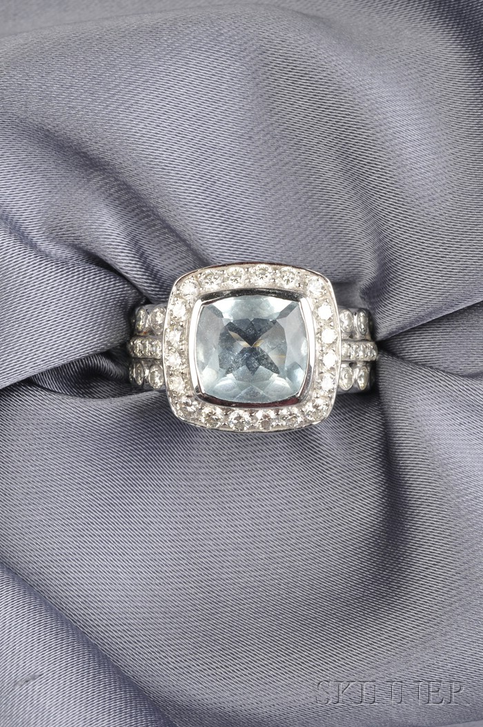 Appraisal: kt White Gold Aquamarine and Diamond Ring bezel-set with a