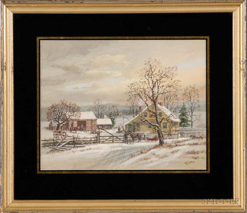 Appraisal: American School After George H Durrie Lot of Two Framed