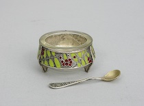 Appraisal: Russian Enamel Salt Cellar Small salt dish features an enameled