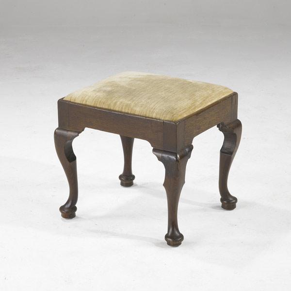 Appraisal: ENGLISH QUEEN ANNE FOOTSTOOL Carved oak with pad feet ca