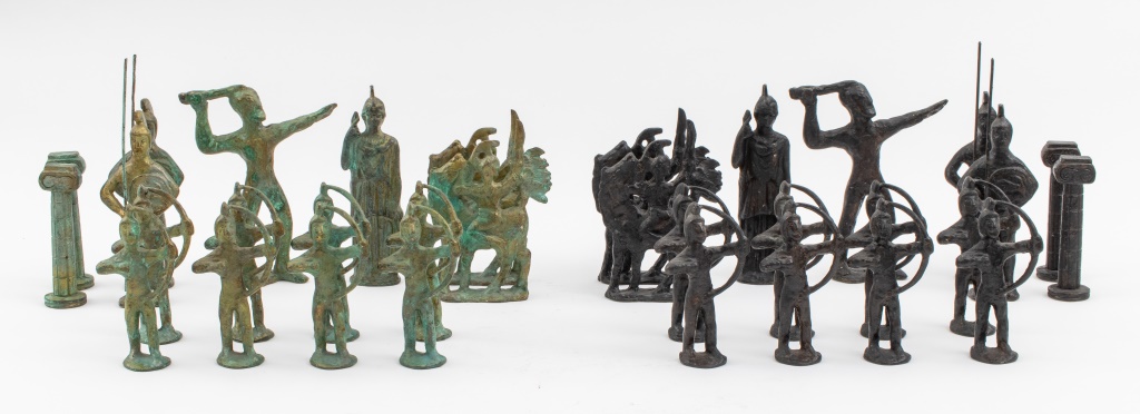 Appraisal: ITALIAN BRUTALIST BRONZE CHESS PIECES Italian Brutalist large bronze chess