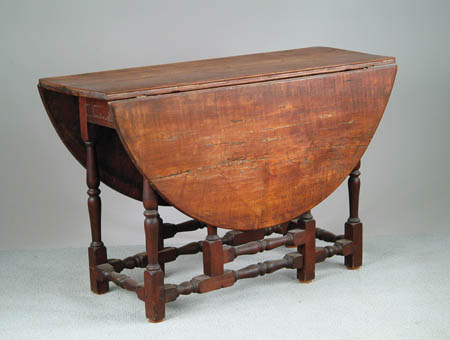 Appraisal: MAPLE ONE DRAWER WILLIAM AND MARY GATELEG DINING TABLE Figured