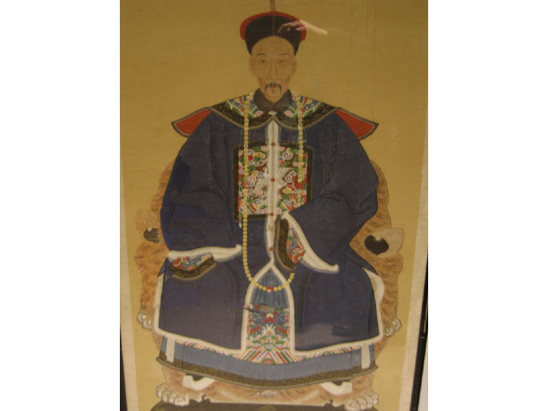 Appraisal: CHINESE ANCESTORAL PAINTING the male figure in elaborately embroidered blue