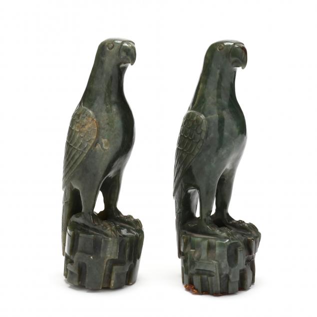 Appraisal: A PAIR OF CHINESE SPINACH JADE PARROTS Early th century