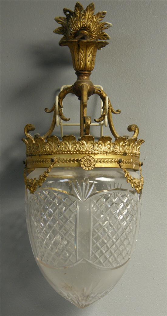 Appraisal: Hall lantern with gilt metal acanthus leaf mounts and floral