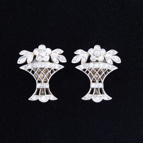 Appraisal: ART DECO Diamond flower basket earrings in platinum topped gold