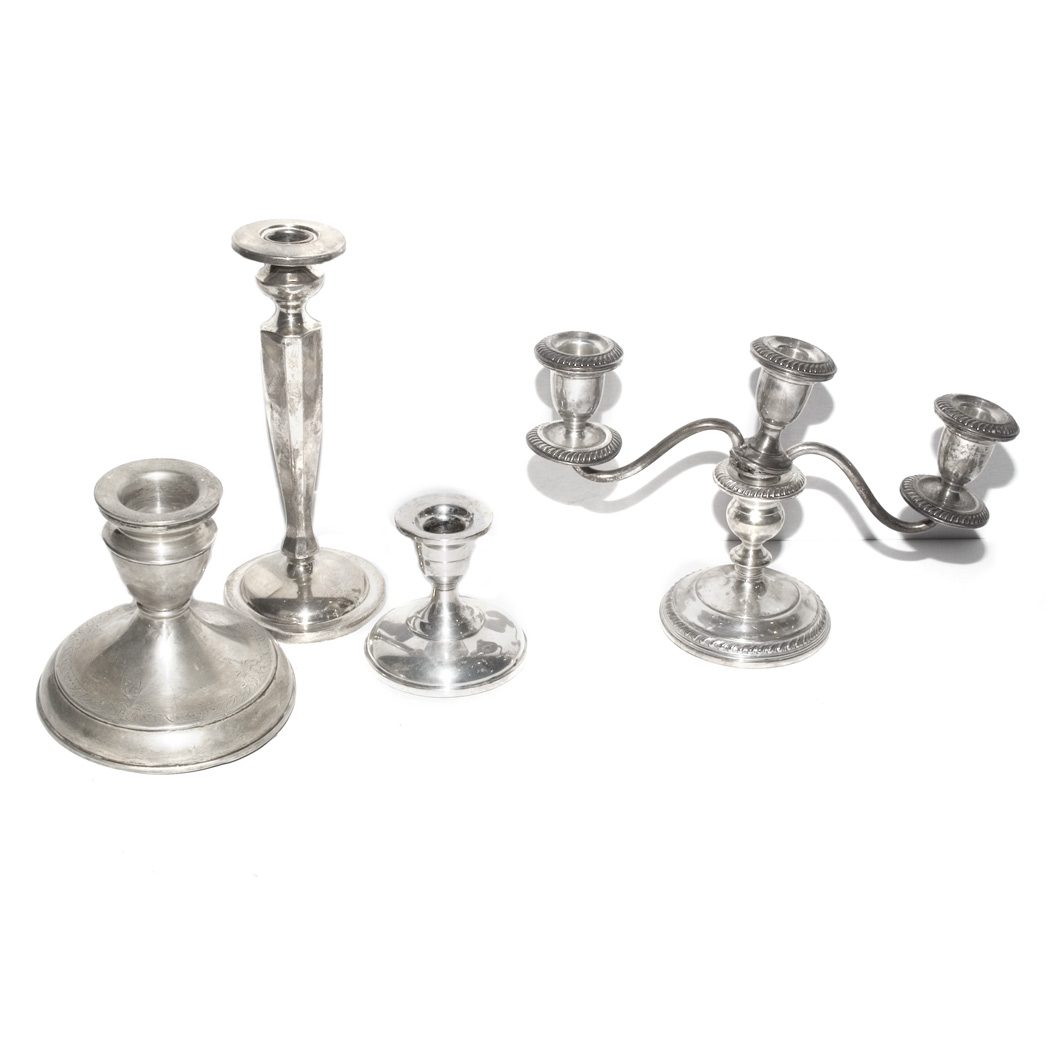 Appraisal: Group of Sterling Silver Candelabra and Candlesticks Approximately thirty pieces