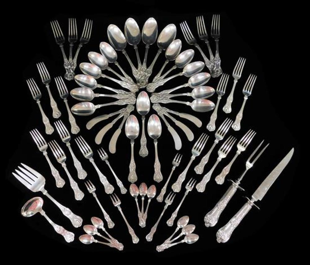 Appraisal: STERLING Shell and Thread flatware in box sixty-four pieces including