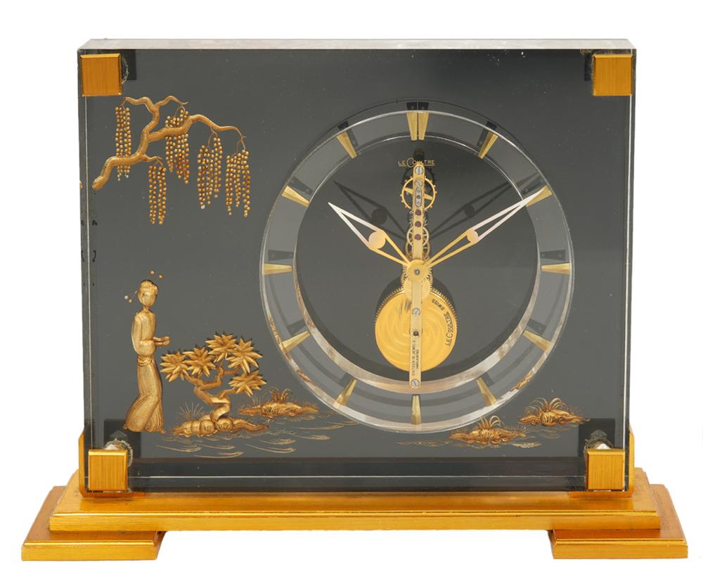 Appraisal: Jaeger-LeCoultre Chinoiserie table clock day baguette movement Marina No 's