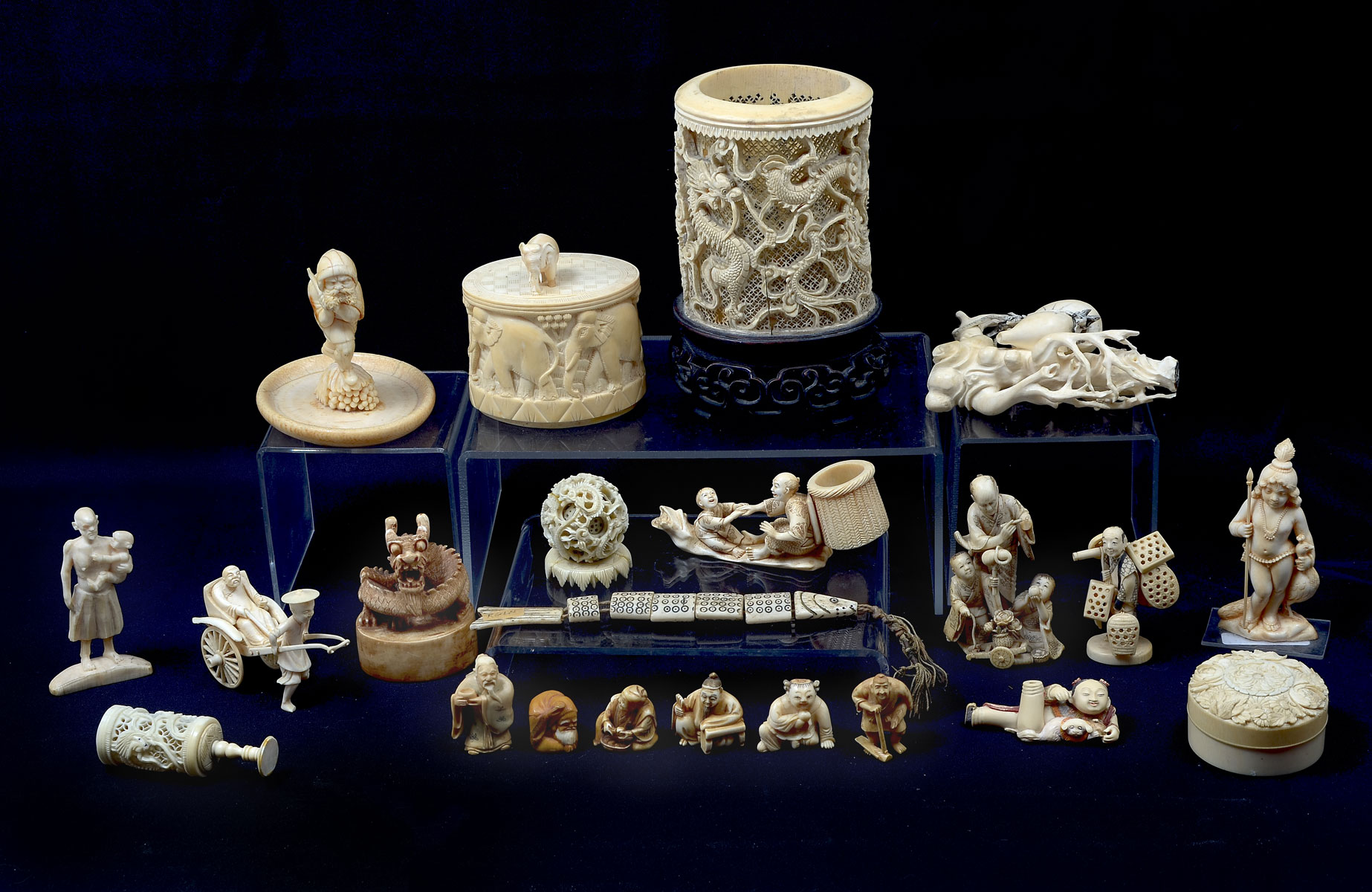 Appraisal: PC CARVED IVORY COLLECTION Comprised of carved Ivory from Europe