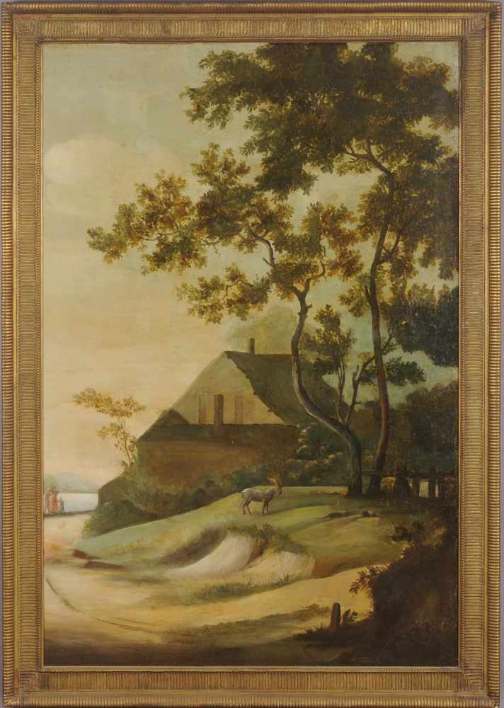 Appraisal: DUTCH SCHOOL PASTORAL SCENE Oil on canvas five panels unsigned