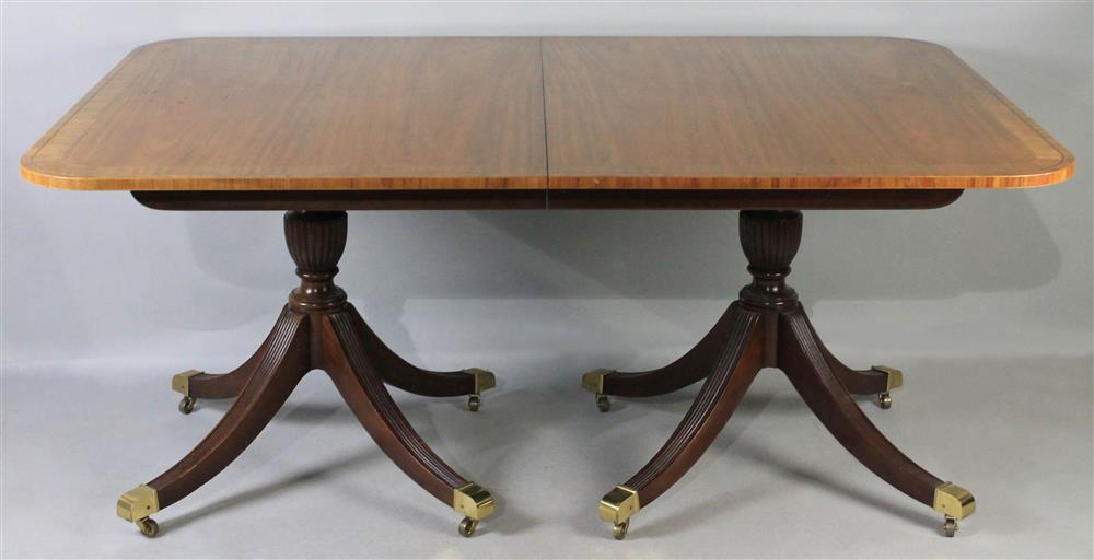 Appraisal: GEORGIAN STYLE INLAID BLONDE MAHOGANY DOUBLE PEDESTAL DINING ROOM TABLE