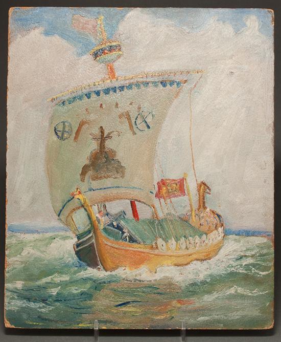 Appraisal: American School early th century Illustration of Viking Ship oil