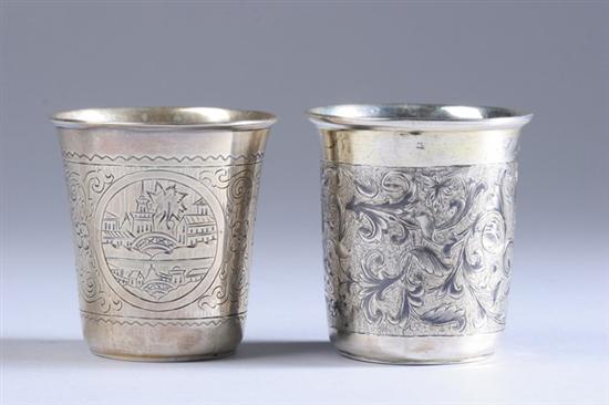 Appraisal: TWO RUSSIAN SILVER VODKA CUPS One silver and niello body