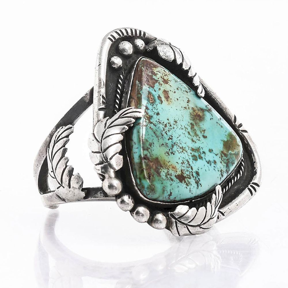 Appraisal: SILVER TRIANGLE SHAPED TURQUOISE CUFF C approx weight g Issued