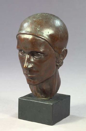 Appraisal: Attractive Art Deco Patinated Bronze Head of a Youth depicted