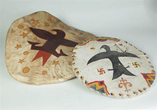 Appraisal: TWO SHIELDS American th century Both have American Indian designs