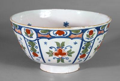 Appraisal: Polychromed Delft bowl exterior panels with stylized flowers below similar