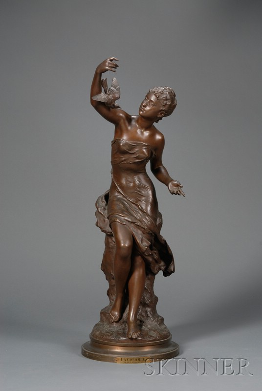 Appraisal: Mathurin Moreau French - Large Bronze Figure of a Maiden