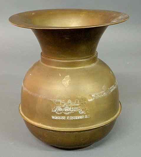 Appraisal: Brass union Pacific Railroad spittoon late th c with raised