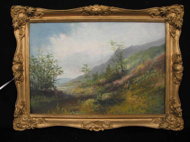 Appraisal: Frances E Jamieson Oil landscape with figures along a path