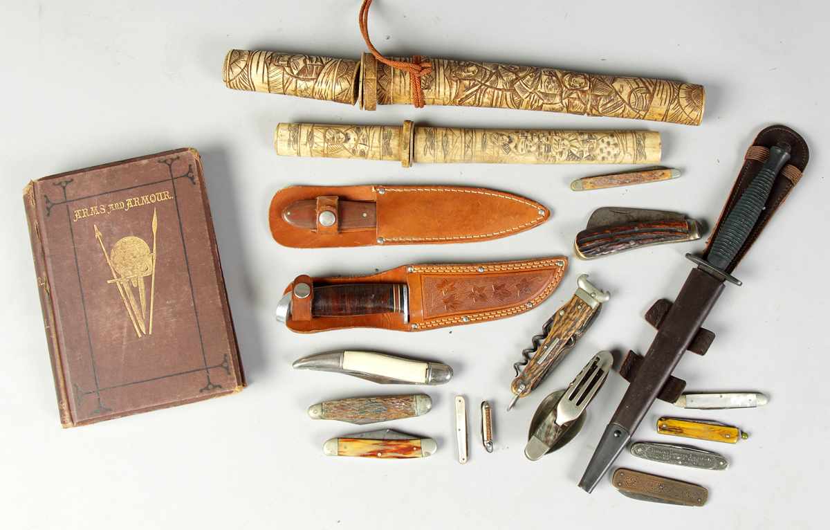 Appraisal: Group of Misc Knives Pocket Knives Book etc Book ''Arms