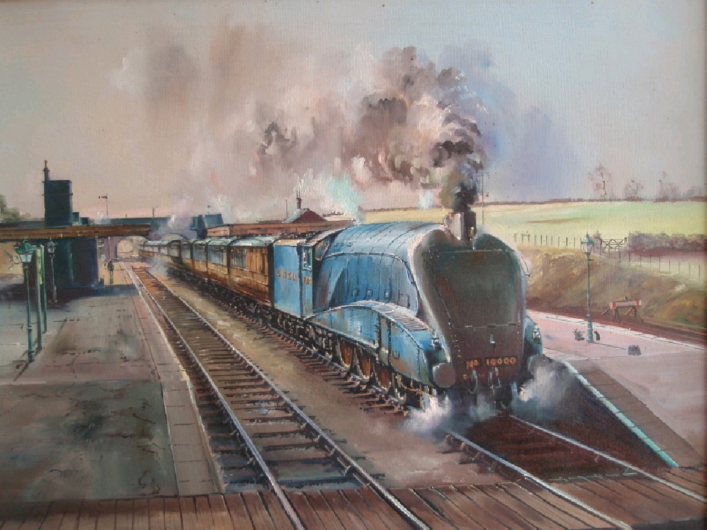 Appraisal: P Bradshaw Live steam locomotive oil on board signed and