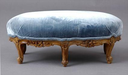 Appraisal: LOUIS XV-STYLE CARVED WALNUT TABOURET The oval seat above foliate-carved