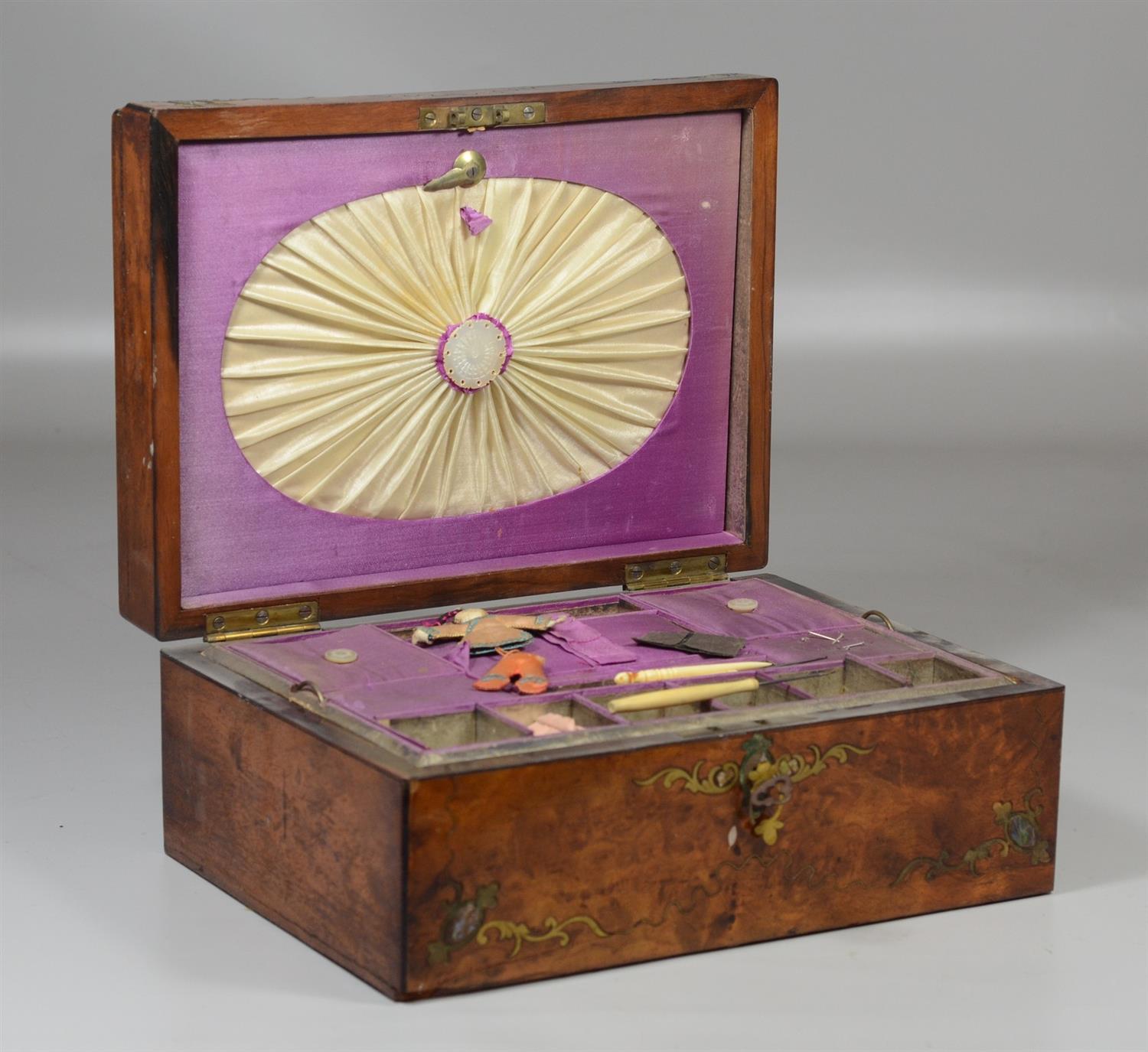 Appraisal: Continental sewing box inlaid with brass and mother of pearl