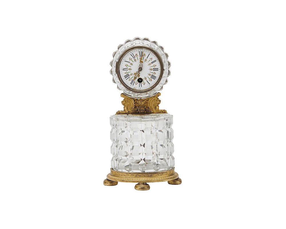 Appraisal: Continental Cut Glass and Gilt Bronze Shelf Clock ca Continental