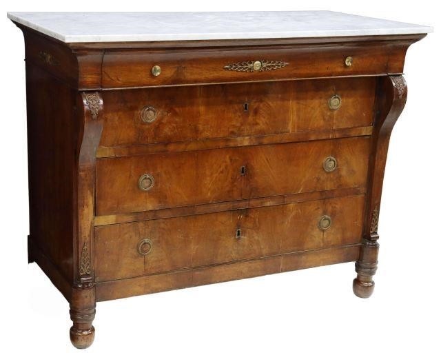 Appraisal: French Empire style marble-top mahogany commode th c four drawers