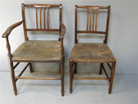 Appraisal: Set of six beech Arts and Crafts dining chairs including