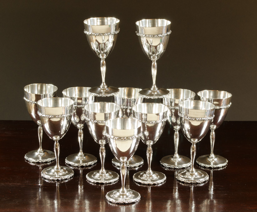 Appraisal: SET OF TWELVE MEXICO STERLING SILVER GOBLETS by Gerardo Lopez