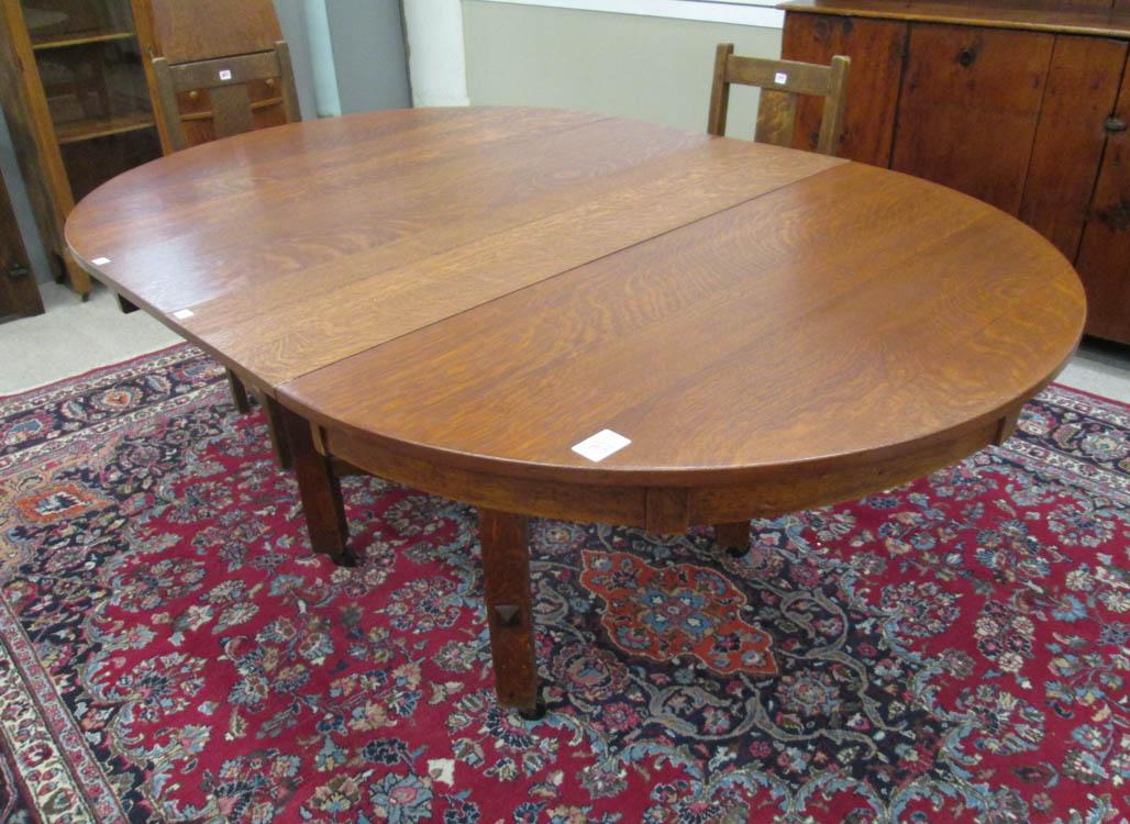 Appraisal: ROUND STICKLEY BROTHERS OAK DINING TABLE WITH TWO LEAVES American