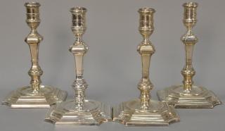 Appraisal: Set of four English silver candlesticks with turned and square