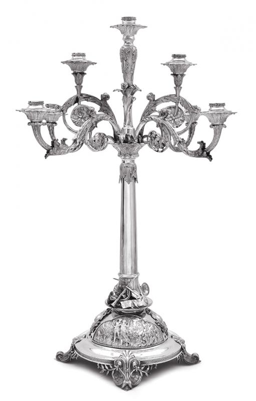 Appraisal: AN IMPRESSIVE VICTORIAN STERLING SILVER SEVEN LIGHT CANDELABRA APPLIED WITH