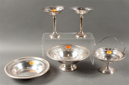 Appraisal: Group of American weighted silver table articles comprising pair of