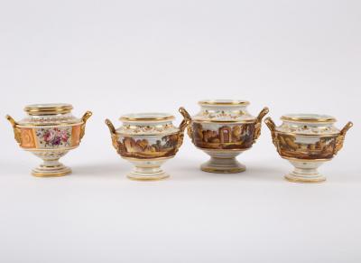 Appraisal: Three English porcelain two-handled pot pourri vases circa comprising a