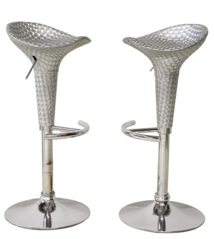 Appraisal: lot of Contemporary swivel barstools st c saddle seat chromed