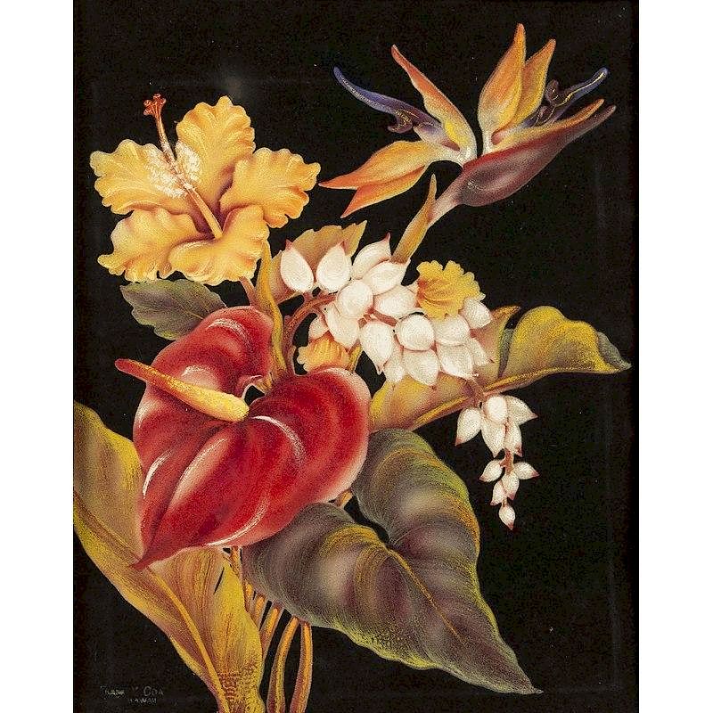 Appraisal: Frank Oda Painting Framed black velvet Hawaiian painting by Frank