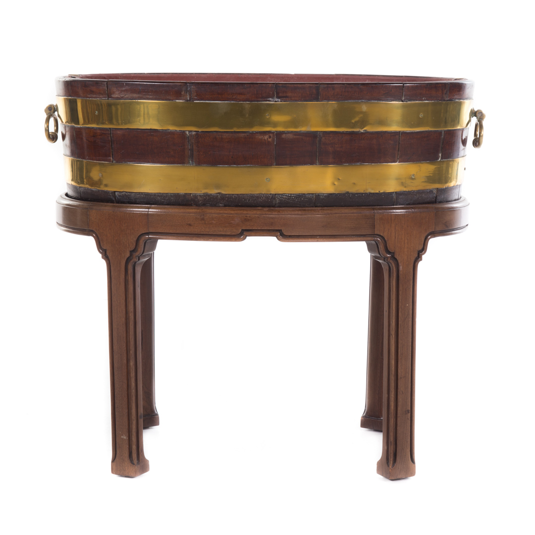 Appraisal: George III brass bound mahogany cellaret table circa oval mahogany