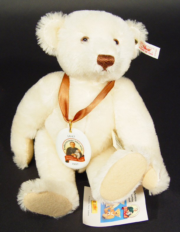 Appraisal: White Steiff jointed teddy bear with squeaker original sale labels