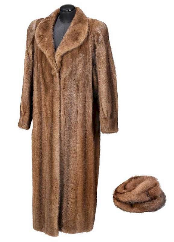 Appraisal: Full Length Mink Coat and Mink Hat brown mink with