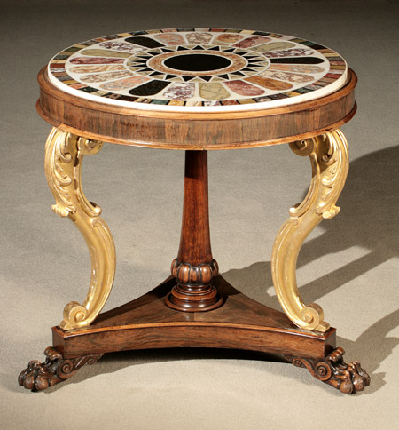 Appraisal: Regency Parcel Gilt and Specimen Marble Inlaid Rosewood Center Table