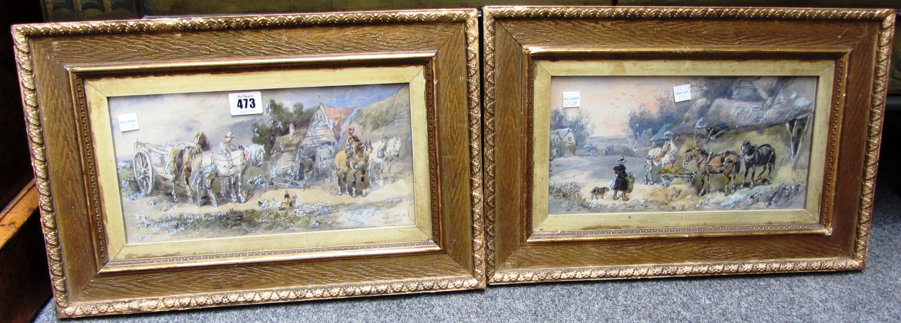 Appraisal: Henry Beall th century Horses and figures a pair watercolour