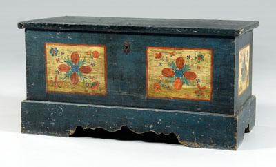 Appraisal: Paint-decorated chest on frame lift top with open interior fitted