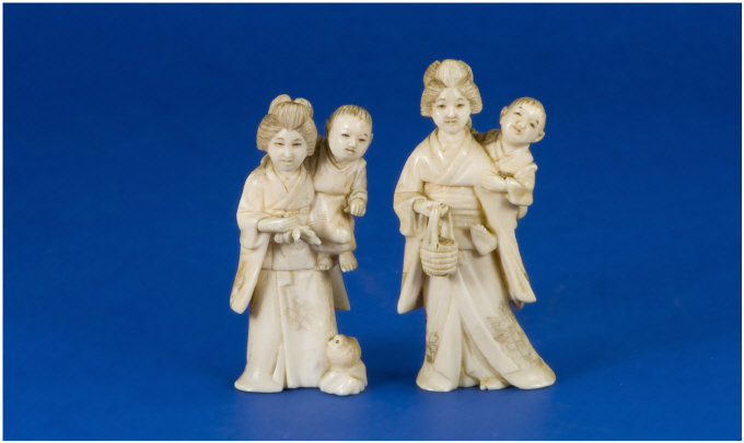 Appraisal: Two Late th Century Japanese Ivory Figures Two Japanese ladies