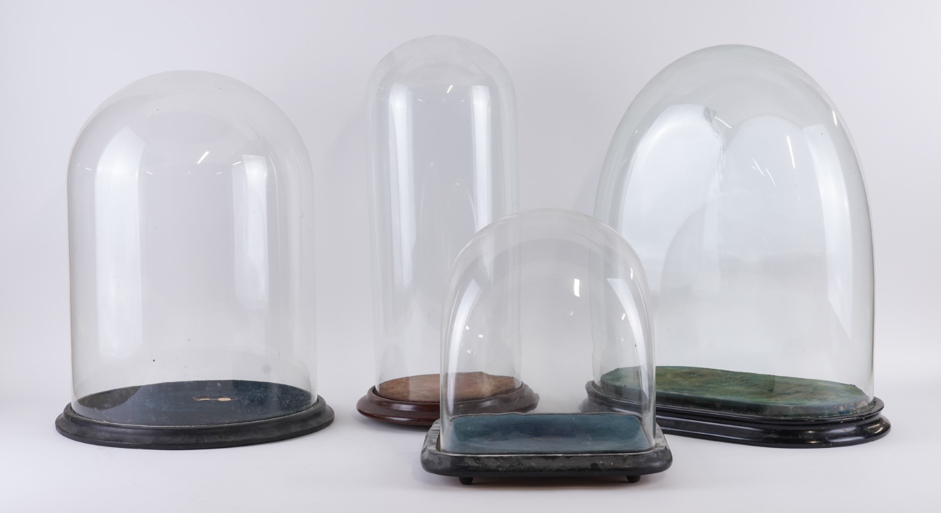 Appraisal: FOUR GLASS DOMES AND BASES Late th th century Two