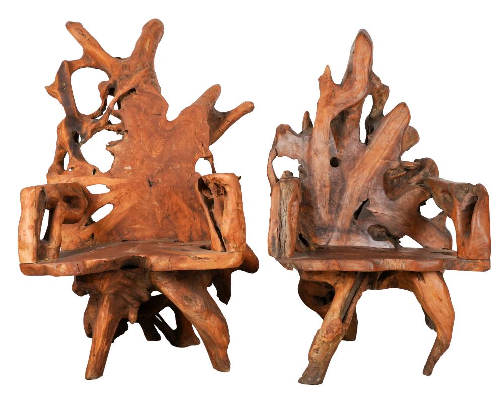 Appraisal: PAIR OF CARVED ROOT WOOD CHAIRSunsigned one inches wide inches